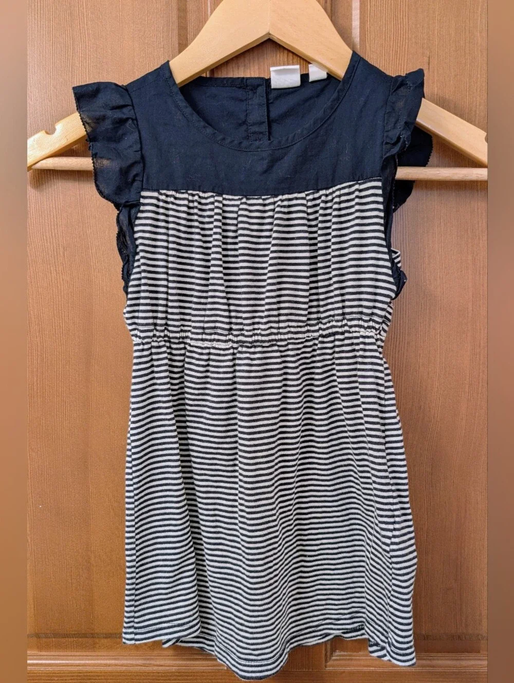 GAP Navy and White Striped Flutter Sleeve Dress